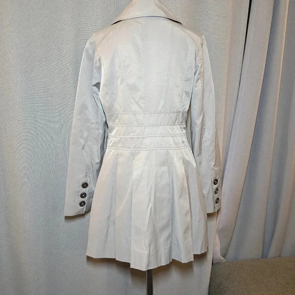 Guess Trench Coat Jacket Long Buttons Medium Gray Silver - Picture 3 of 10